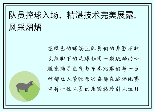 队员控球入场，精湛技术完美展露，风采熠熠